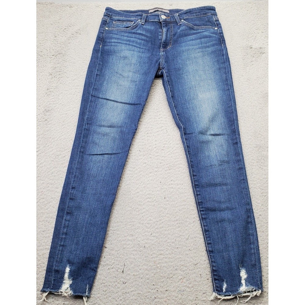 Joe's Skinny Jeans Womens 30 Blue Denim Stretch Raw Hem Boho Faded Whiskered